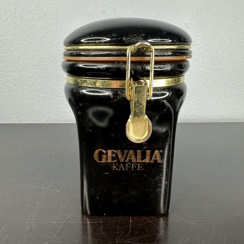 Gevalia Kaffe Coffee Canister Jar Black & Gold Collectible 7” Airtight