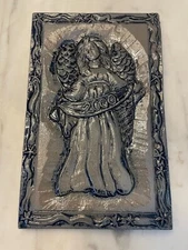 Rowe Pottery Works Blue Salt Glazed Christmas Angel Handmade Tile 2000 Vintage
