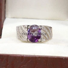 Alexandrite Oval Cut  Gemstone With 925 Sterling Silver Ring For Men's #A639 *