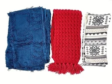 3 Womens Scarfs 1c inge Circular Navy Blue-Red fringed Rectangle-Mukwks Circula 