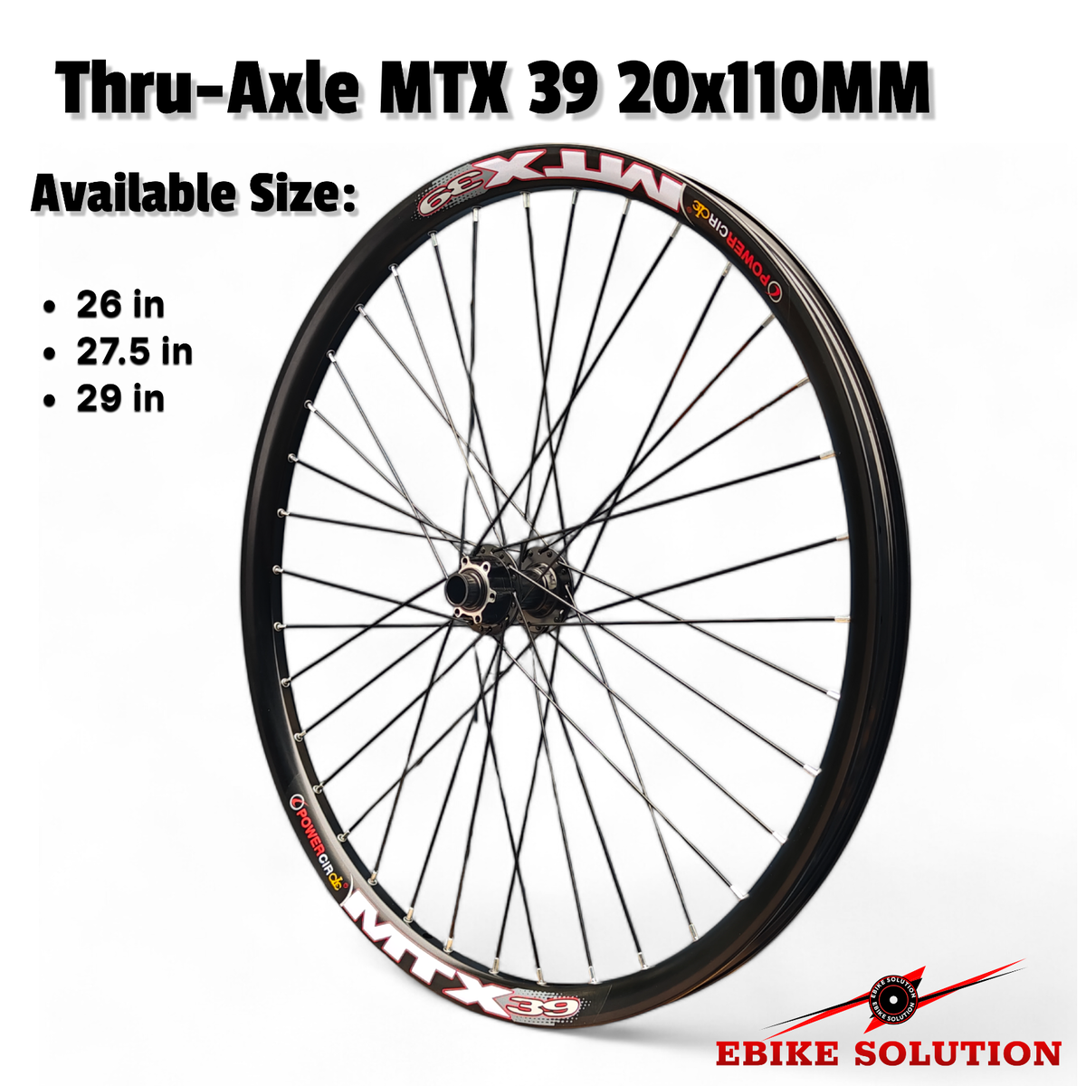 Thru Axle 20mm x 110mm Ebike MTX Road Bike Front Wheel 26 Thru Axle 20mm x 110mm Ebike MTX Road Bike Front Wheel 26