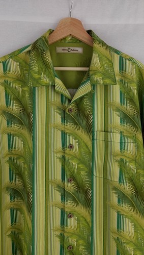 Tommy Bahama Herren Button Down Hemd M Seide grün gestreift Blumen Kurzarm - Bild 2 von 8