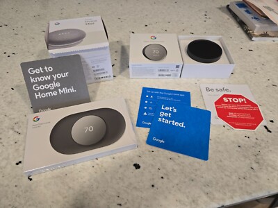 Google Nest G4CVZ Thermostat (Fog Gray), Trim Plate and Home Mini, never install