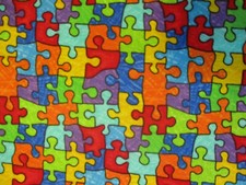PUZZLE GAME PIECES AUTISM AWARENESS PURPLE COTTON FABRIC FQ