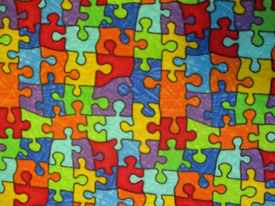 PUZZLE GAME PIECES AUTISM AWARENESS PURPLE COTTON FABRIC FQ