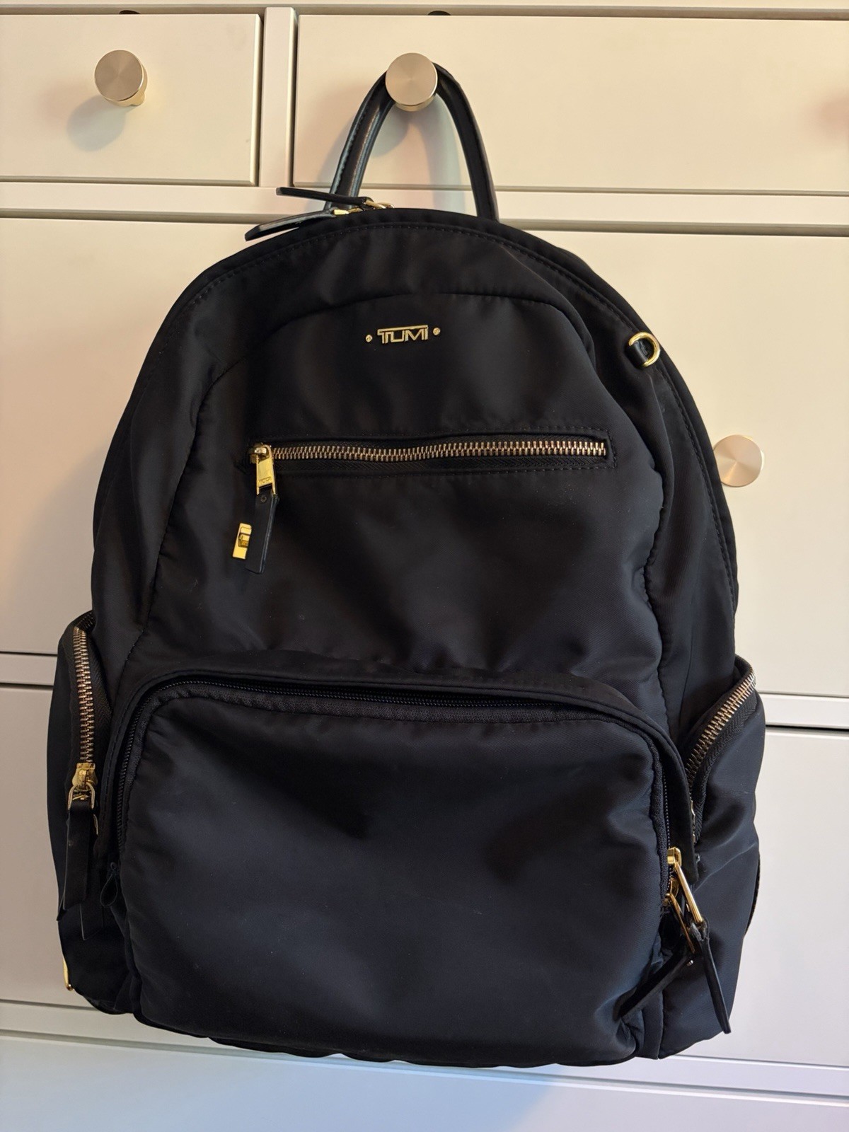 Authentic Tumi Voyageur Carson Backpack Travel Bag Black/Gold Hardware
