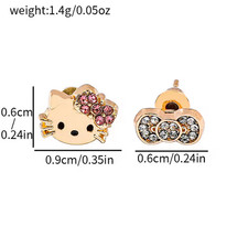 Tiny Hello Kitty Gold Colored Mis-Matched Stud Earrings Face and Bow New
