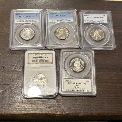 Lot Of 5 Certified PCGS & NGC WASHINGTON QUARTERS • PR69DCAM • PF70UCAM • MS65