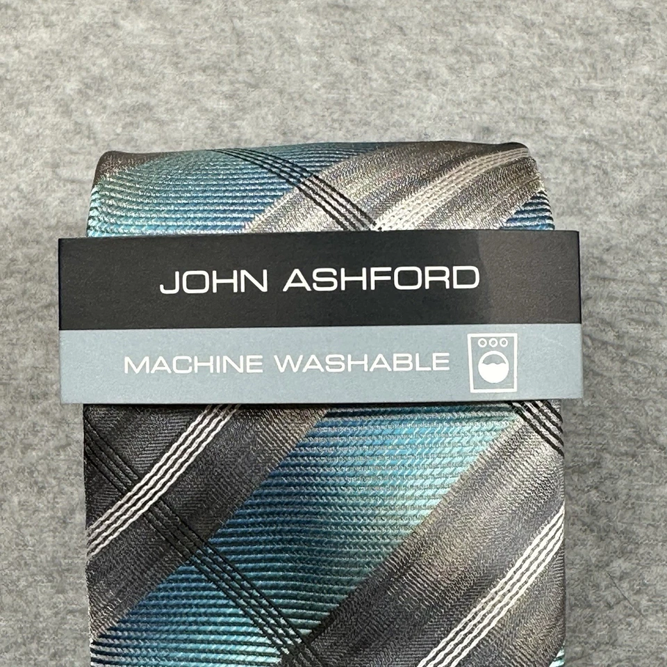 Corbata para hombre John Ashford gris azulado a cuadros lavable poliéster resistente a las manchas Foto 2 de 4