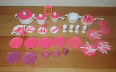 Barbie Konvolut Zubehör  Vintage Dreamhouse  80er/90er  Geschirr Töpfe  Besteck