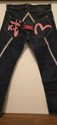 EVISU Indigo Straight Denim Jeans Men's Ebisu Seagull Embroidery Size 34 L Used
