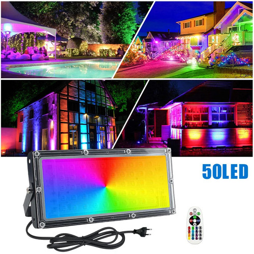 2pz Proiettore LED 50W Faretto Esterno RGB Con Telecomando Faro Proiettore - Foto 16 di 17