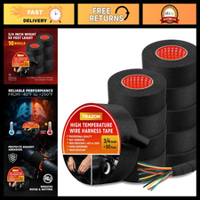 5 Pack Wire Harness Tape 3/4" x 50Ft - High Temp Cloth Electrical Tape, Self-Adh