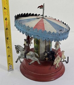 X-730 VINTAGE 1930'S GERMAN GUNTHERMANN WIND UP TIN LITHO CAROSEL 