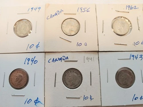 6 - Canadian Silver Dimes !!