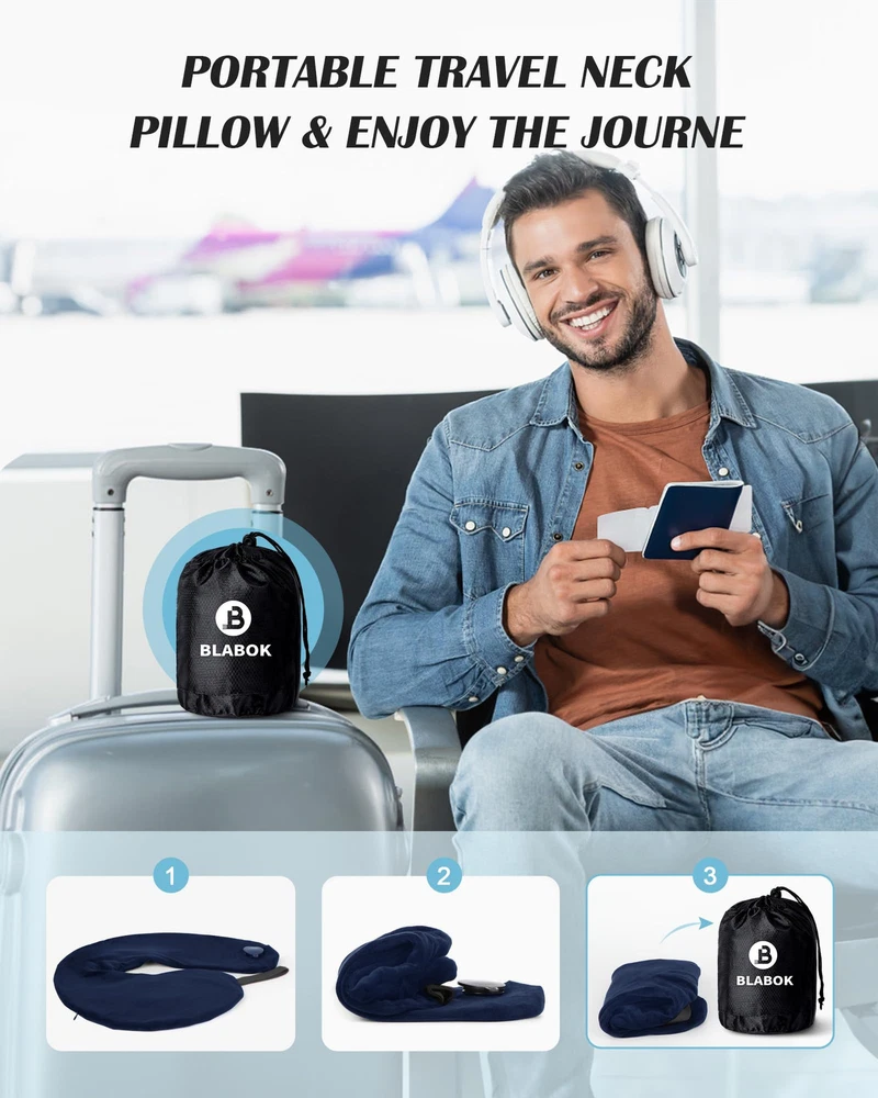 Comfortable Travel Neck Pillow for Airplane Support Head and Neck