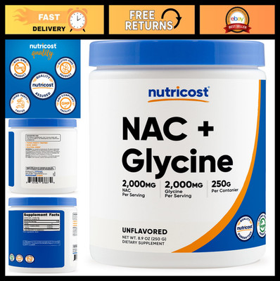 NAC + Glycine Powder 250g - 2000mg NAC & Glycine, Vegan, Non-GMO, Gluten-Free, 6