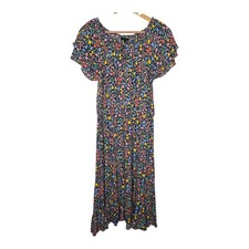 Talbots Womens Colorful Spring Floral Print Tie Neck Ruffled Fit Flare Dress 10