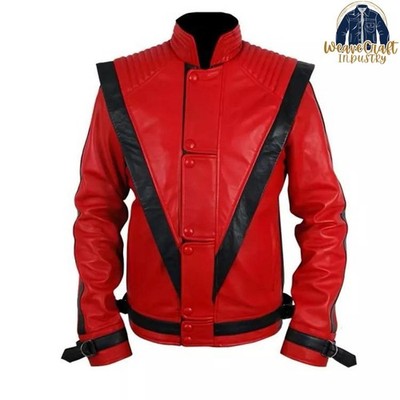 Michael Jackson Thriller Jacket Red Sheepskin Leather Perfect Halloween Costume
