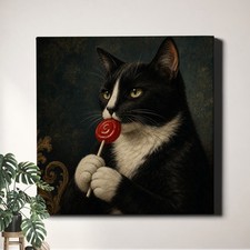 Tuxedo Cat Red Lollipop Portrait Cotton Baseball Cap Dad Hat Adjustable