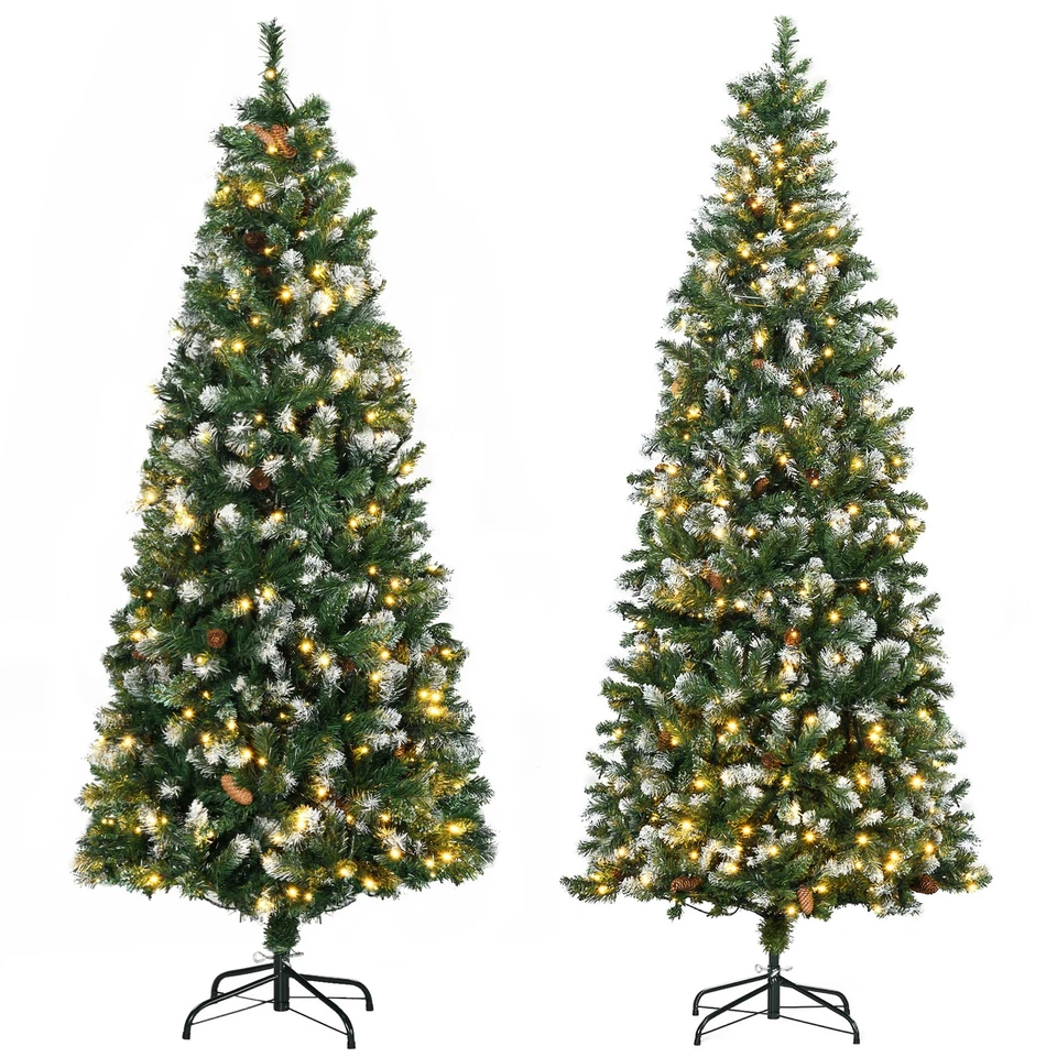 HOMCOM Pencil Prelit Artificial Christmas Tree with Snow-dipped Tips