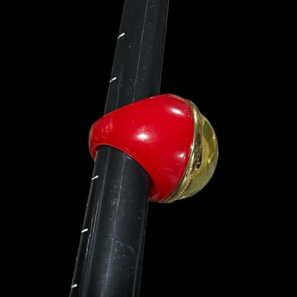 Betsey Johnson Nautical Ring Green Yellow Striped  Lucite Bubble Gold Anchor 7 - Image 4 of 4