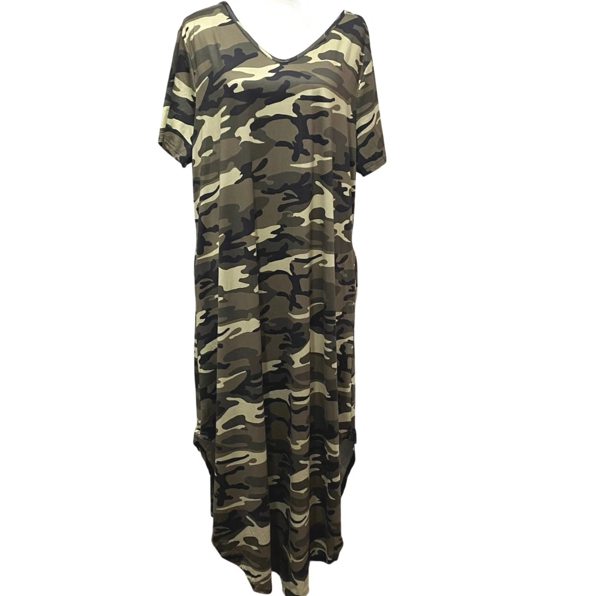 open lace back dress Summer Plus Size Premium Green Yellow Camouflage Camo Dress