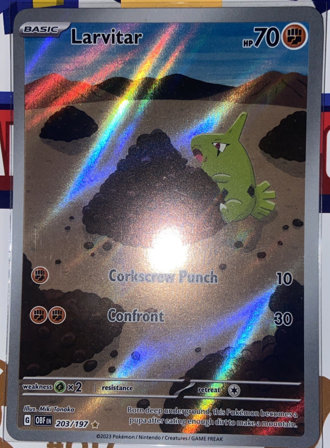 Pokemon TCG Obsidian Flames Larvitar Illustration Rare Holo Card 203/197