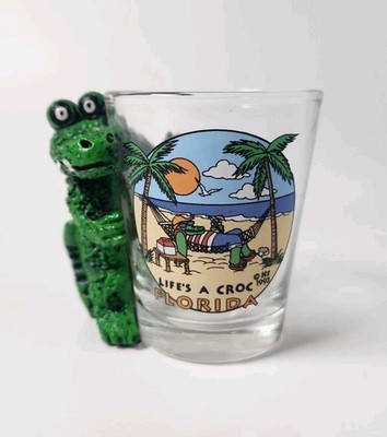 Vintage 1993 Collectible Shot Glass FLORIDA ''Life's A Croc'' Alligator 3D Design