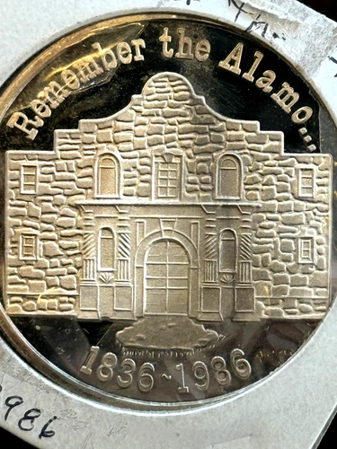 1985 TEXAS .999 SILVER Round Remember the Alamo 1 Troy Oz 1836-1986 Cameo Proof