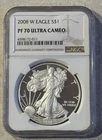 2008 W American SILVER EAGLE NGC PF70 ULTRA CAMEO Perfect Grade - Mirror Finish!