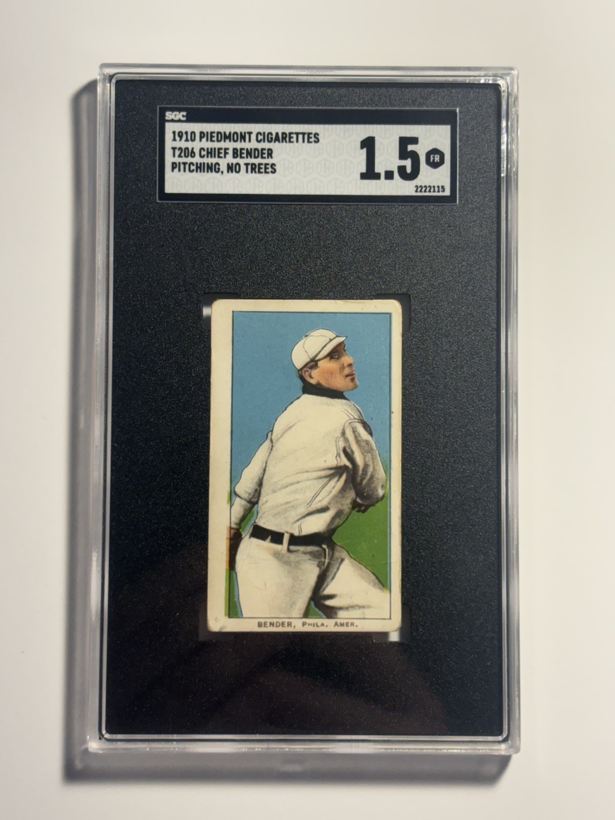 1910 T206 Chief Bender SGC 1.5 Piedmont Pitching No Trees HOF Athletics