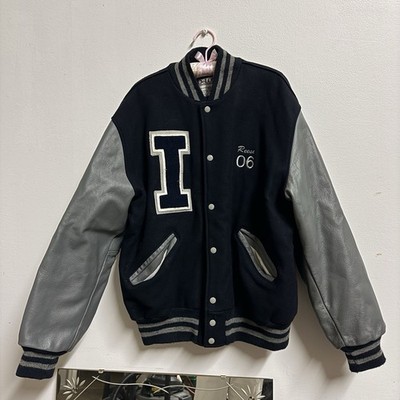 DeLONG Men's Gray Varsity Letterman Jacket Snap Front XL