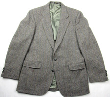 Vtg 90s Stafford Hampshire Tweed Wool Blazer Sport Coat Jacket Men 42R Gray Ivy