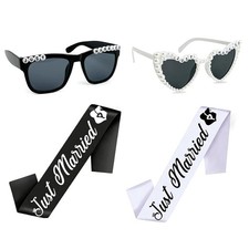 Just Married Decorations Bride Groom Sunglasses Sash Wedding Accessories
