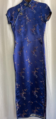 Squirrel brand Blue Brocade Flower Cheongsam Qipao Dress Clean Cute Vintage