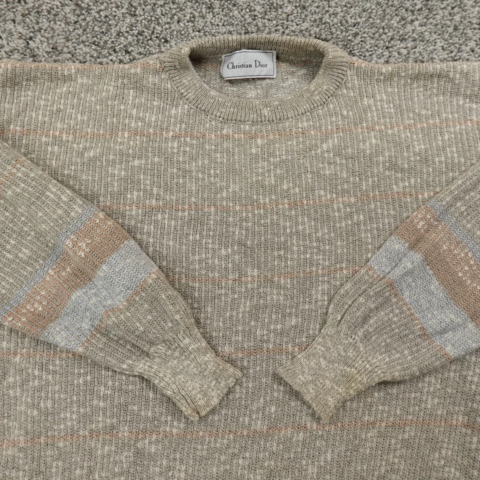 De Colección Christian Dior Suéter Para Hombres L Beige Tejido Pullover Cuello Redondo Sudadera Años 80 Foto 2 de 4