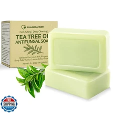 PHARMBANNER Tea Tree Antifungal Soap Bar – Body Wash for Face and Body Acne, 
