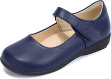 PANDANINJIA Girls' Mary Jane School Uniform Flats for Toddlers and Kids, Size 3