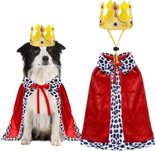 Dog King Costume Set with Cloak and Crown for Small to Large Dogs