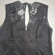 ADRIANNA PAPELL Dress Babydoll Size 12 Black Floral Lace Whimsigoth Goth -1424