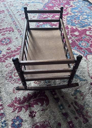 Vintage Antique Cass Rocker Baby Doll Crib Bed Cradle Wood Wooden Girl ...