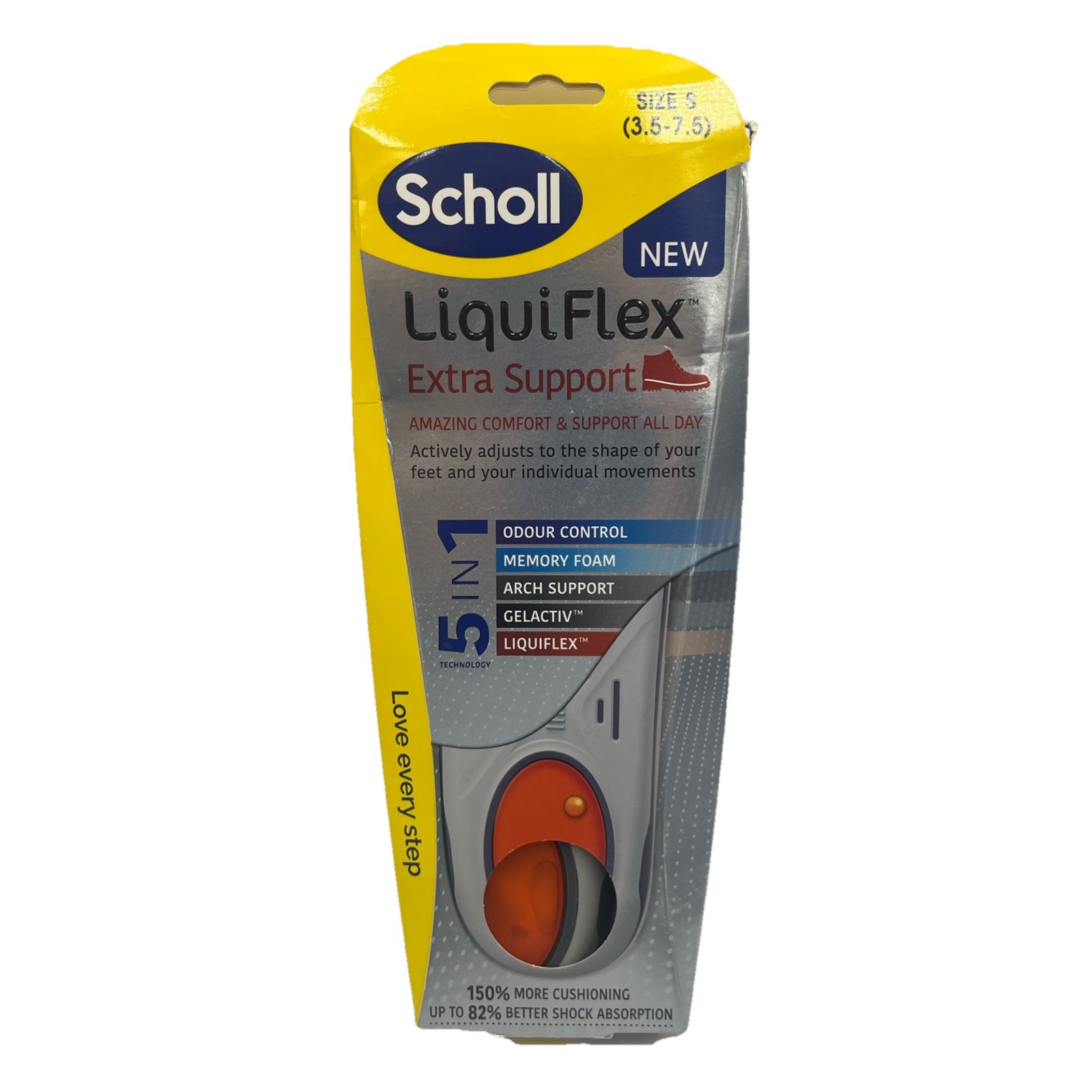 💚 BNIB Scholl LiquiFlex Extra Support Insoles Memory Foam 5-1 Size 3.5-7.5 💜