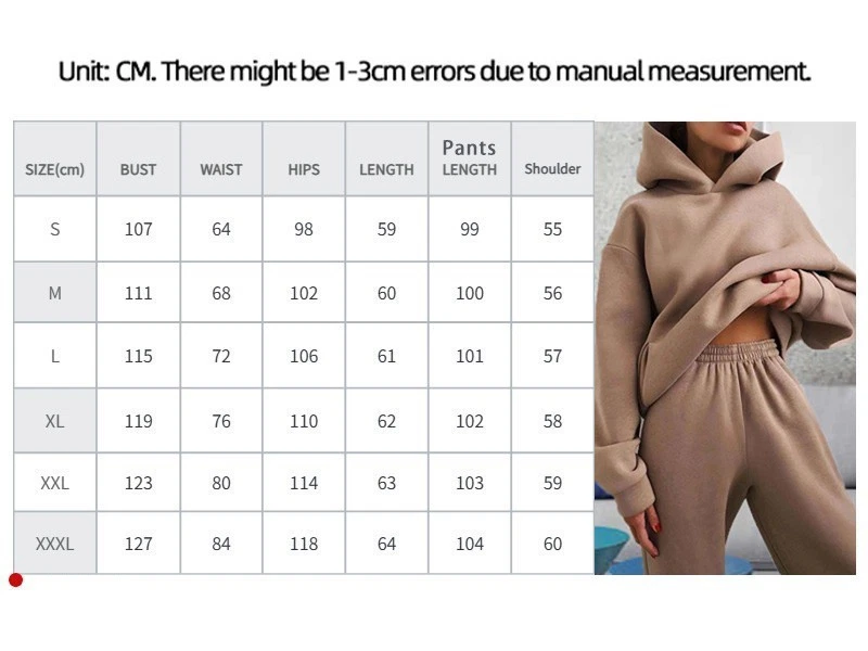 2Pcs Winter Ladies*Hoodies Pants Tracksuit Set Hooded Sweatshirt Pullover Fleece - Image 3 of 4