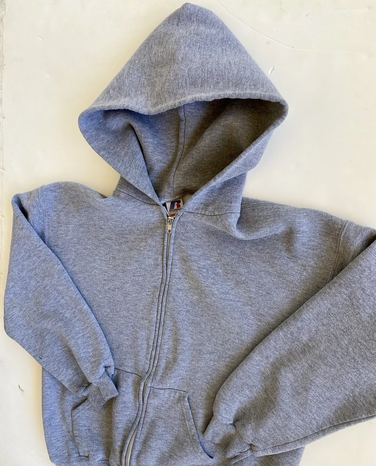 VTG Y2k Russell Athletic Full Zip Gray Hooded Sweatshirt Youth XL Fits MEDIUM - Image 4 of 4