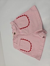 Mini Boden NWT Girls Denim Shorts Pink/White Stripes Elastic Waist SZ 8-9 YRS