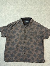 Nat Nast Shirt Mens XL Brown Palm Tree Short Sleeve Silk Cotton Hawaiian