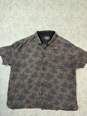 Nat Nast Shirt Mens XL Brown Palm Tree Short Sleeve Silk Cotton Hawaiian