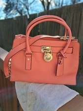 MICHAEL KORS HAMILTON EAST/WEST SAFFIANO LEATHER PINK GRAPEFRUIT SATCHEL HANDBAG