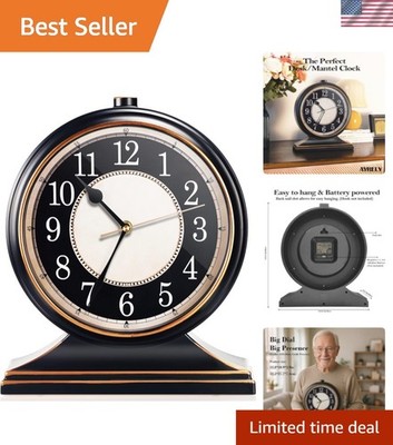 Vintage Desk Clock Silent-Non-Ticking 10-inch dial Table Clock,Retro Mantel C...